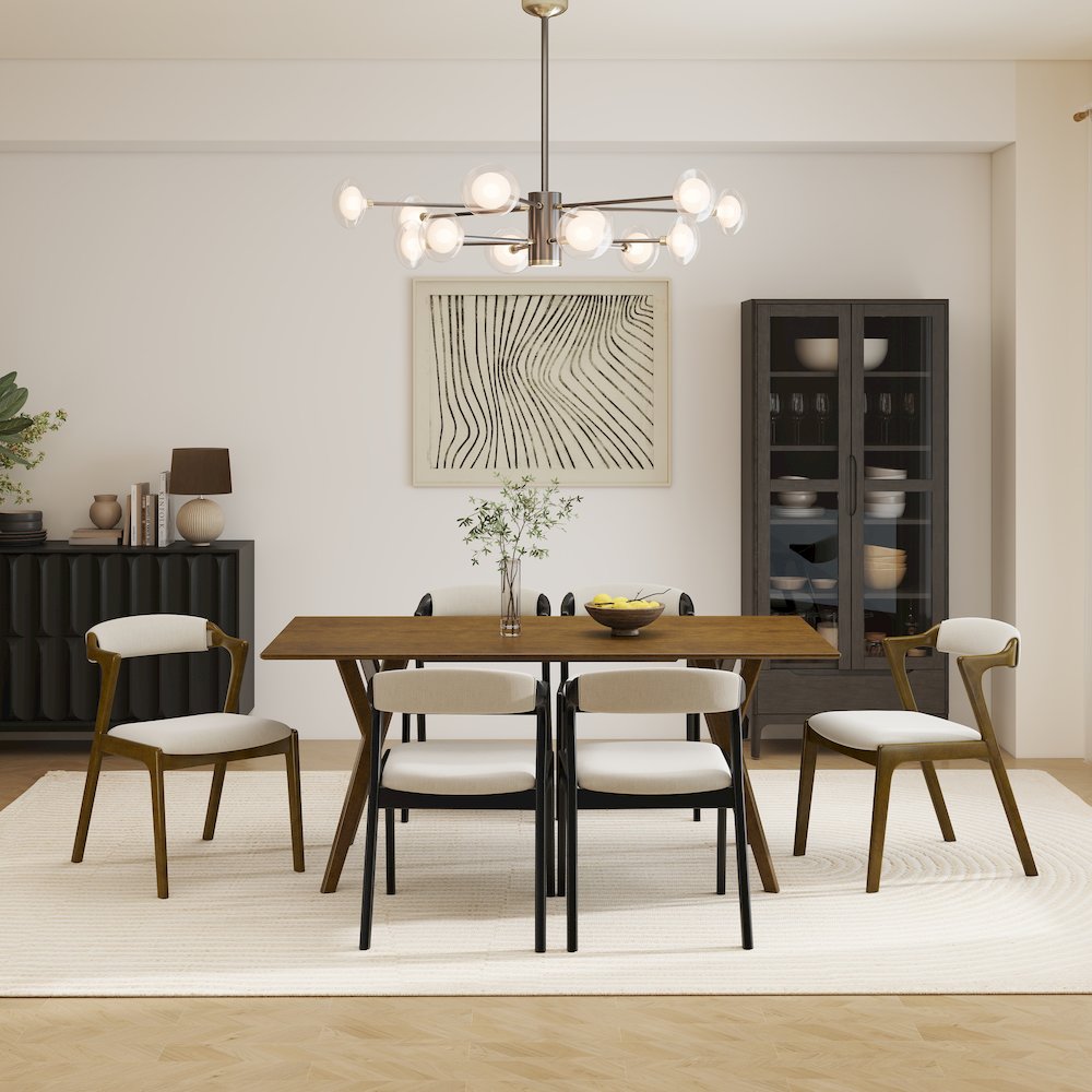 Lavin Modern 7-Piece Dining Set, Dining Table with 2 Walnut and 4 Black Chairs. Picture 3