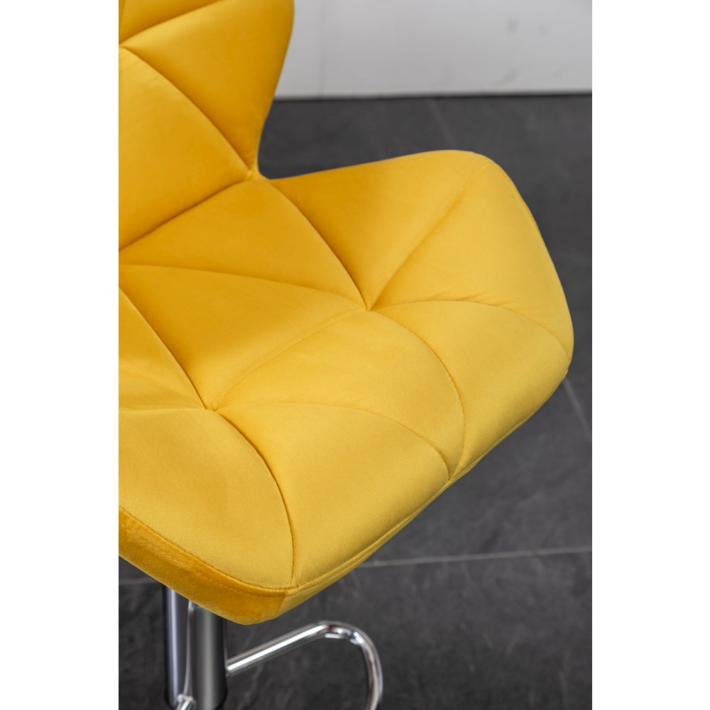 Breni Velvet Diamond Tufted Swivel Adjustable Height Barstool, Set of 2, Yellow. Picture 9