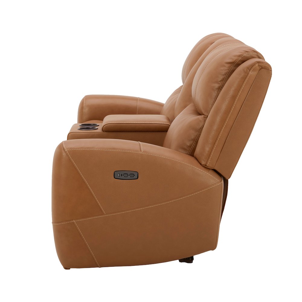 Cozura Leather Power Dual Recling Loveseat with Console, Silverado Butternut. Picture 4