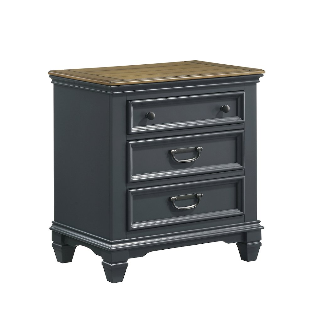 Clelane Wood 3-Drawer Nightstand, Slate Blue. Picture 1