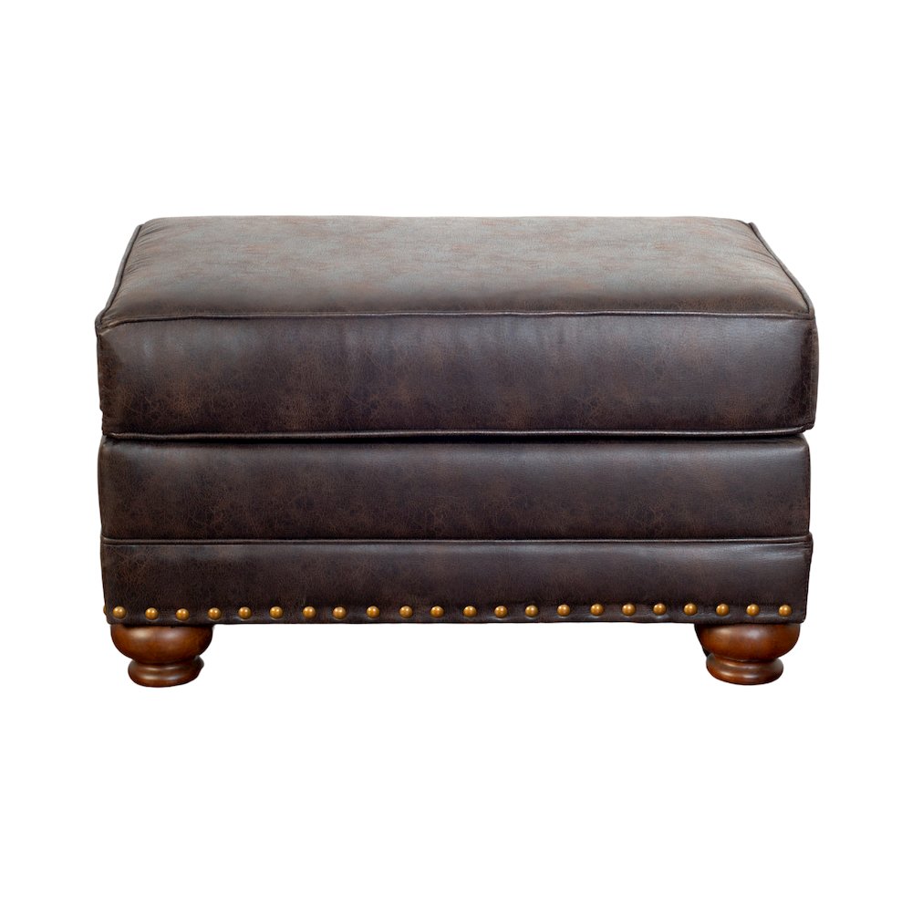 Leinster Faux Leather Upholstered Nailhead Ottoman in Espresso. Picture 1