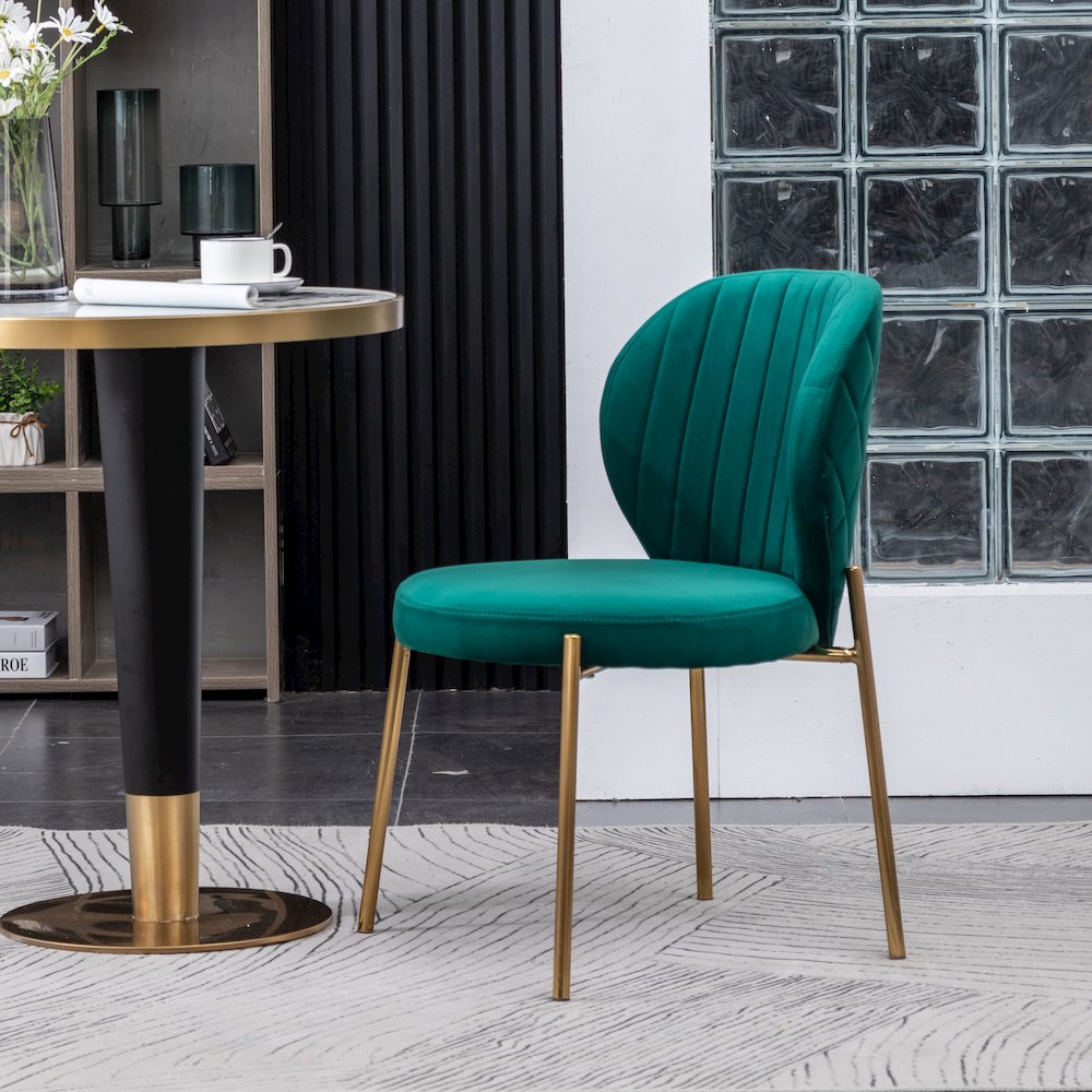 Amoa Contemporary 3-Pc Dining Set, White Round Dining Table and 2 Chairs, Green. Picture 5