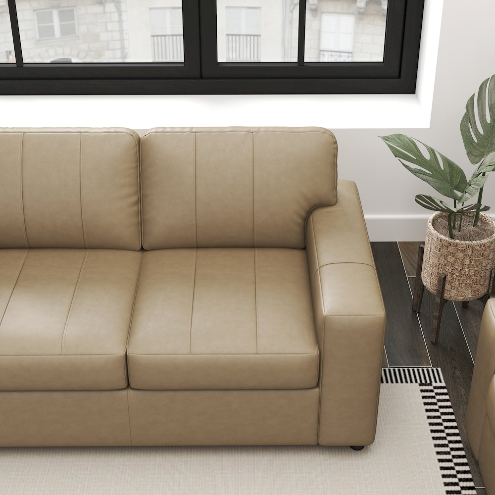 Sakan Leather Upholstered Loveseat, Beige. Picture 5