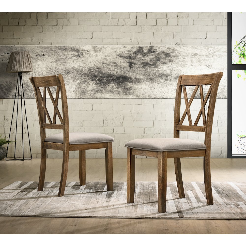 Enna Morden Farmhouse Wood 5-Piece Trestle Dining Set, Brushed Driftwood Finish. Picture 6