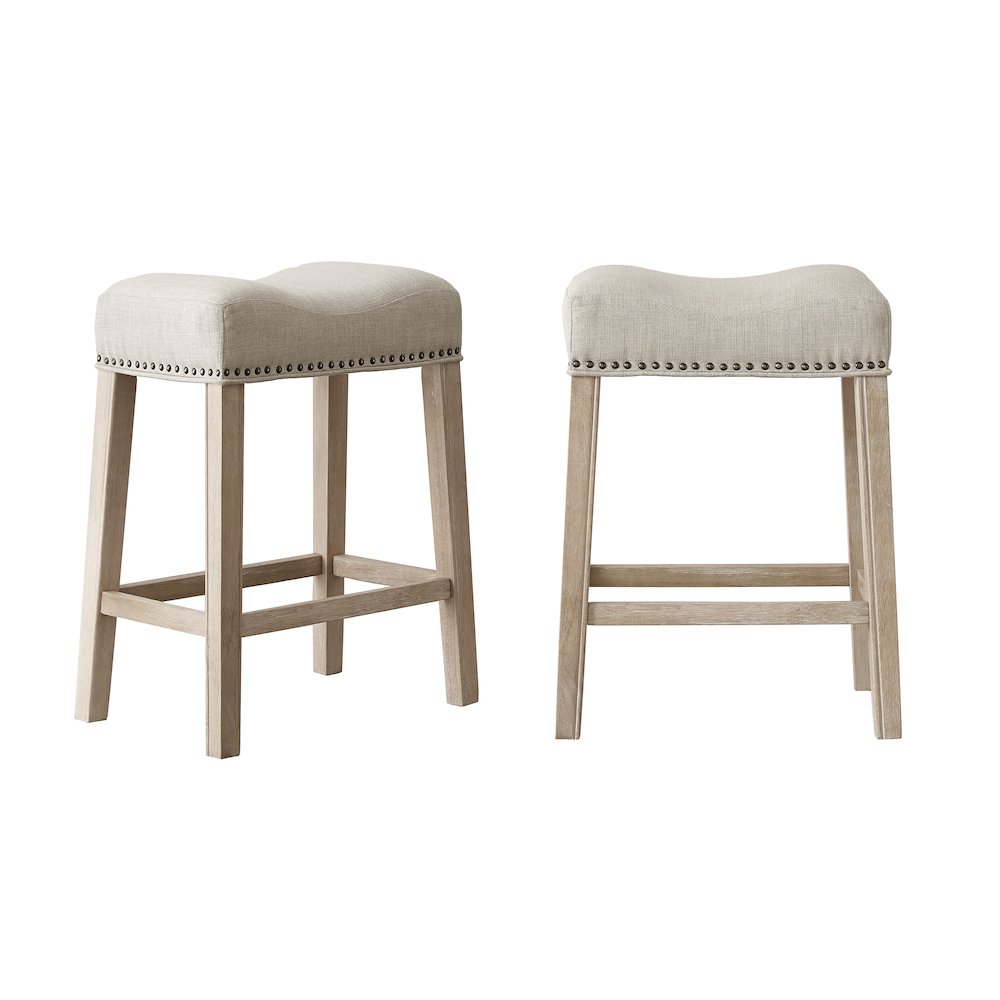 CoCo Upholstered Backless Saddle Seat Counter Stools 24", Set of 2, Tan. Picture 5