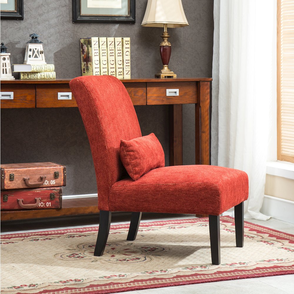 Pisano Red Fabric Armless Accent Chair with Matching Kidney Pillow. Picture 5