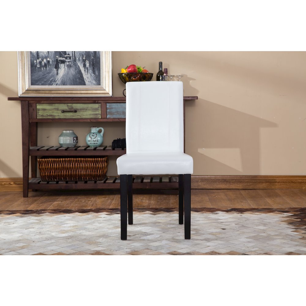Urban Style Solid Wood Leatherette Padded Parson Chair, White, Set of 2. Picture 3