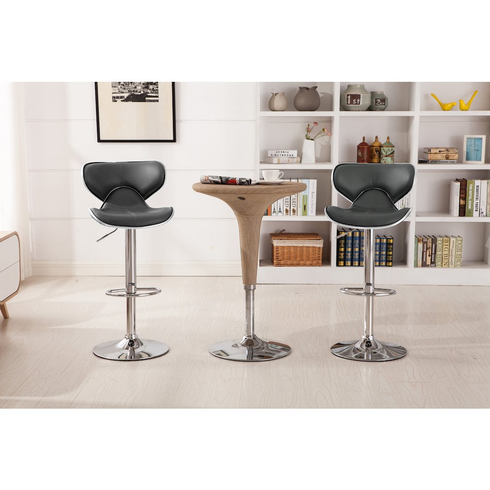 Masaccio Gray Leatherette Adjustable Swivel Barstool Chrome Base, Set of 2. Picture 3