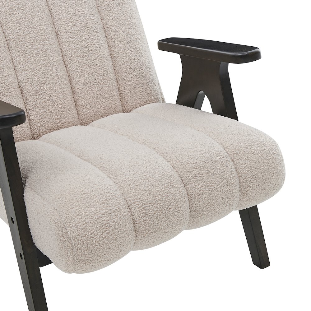 Rella Modern Teddy Sherpa Accent Chair with Espresso Wood Frame, Beige. Picture 8