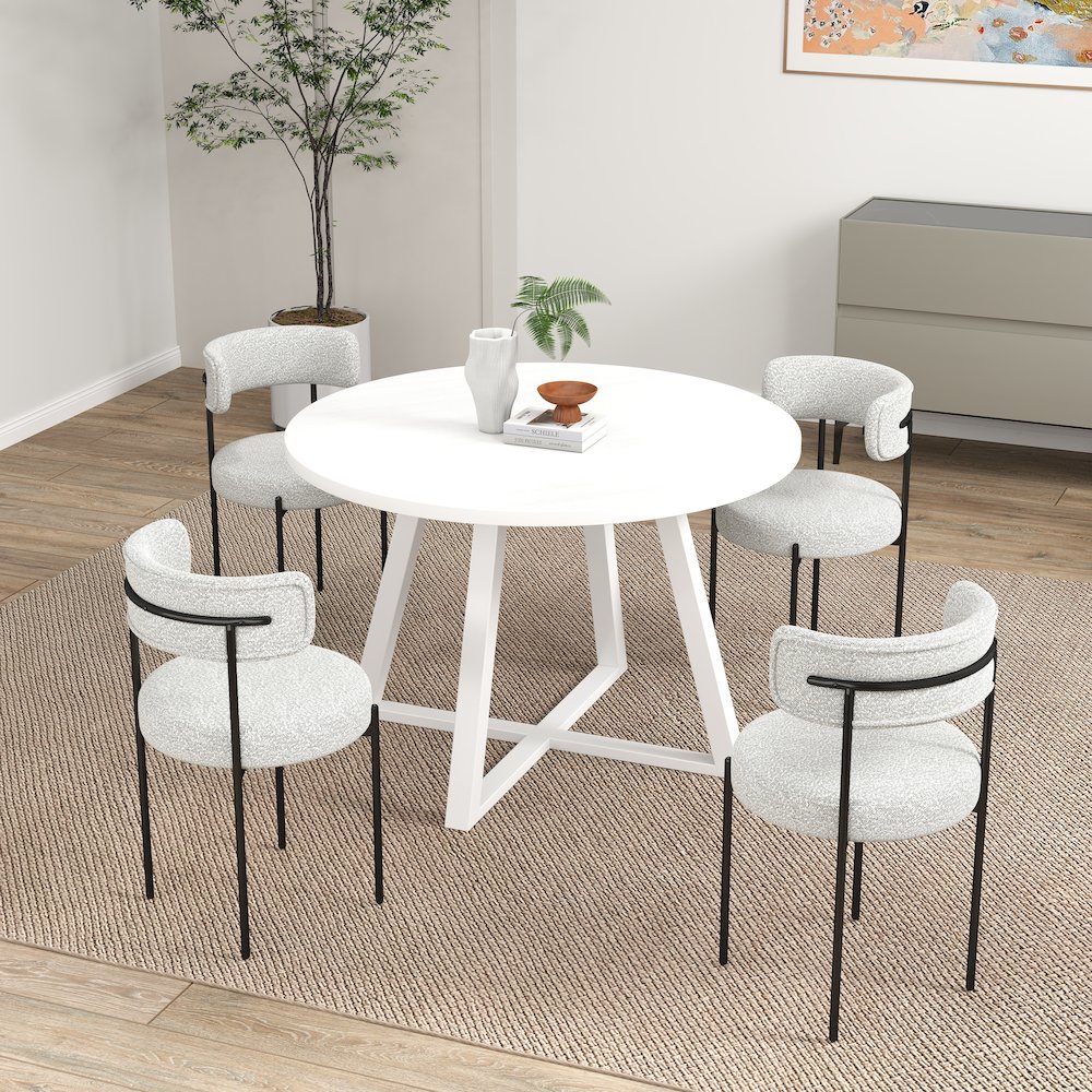 Durban 5-Pc Round Dining Set, Trestle Dining Table with 4 Boucle Chairs. Picture 3