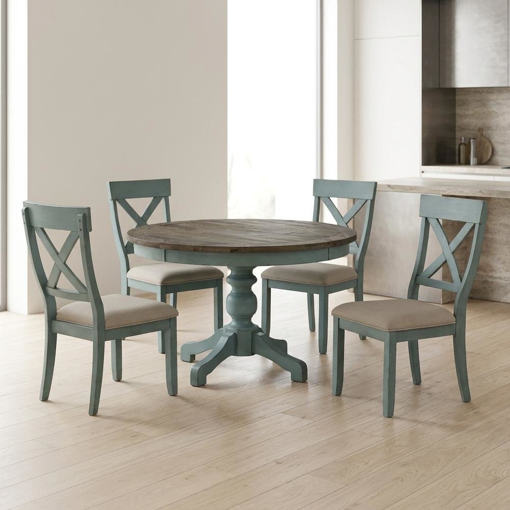 Round Dining Table Set with Cross-Back Chairs, Stylish and Durable. Picture 2