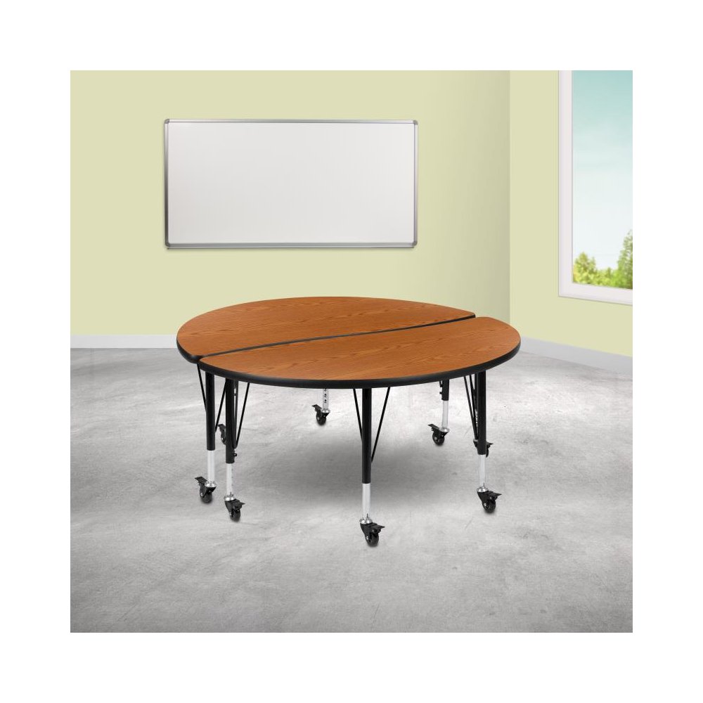 2 Piece Mobile 47.5" Circle Wave Flexible Oak Thermal Laminate Kids Adjustable Activity Table Set. Picture 2