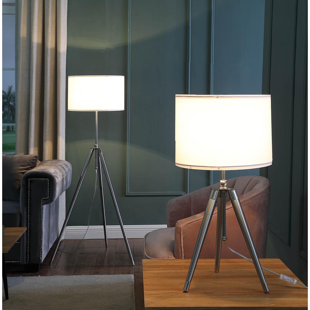 64" - 47" In Mid-Century Adjustable Tripod Chrome/Silver Metal Floor Lamp. Picture 6