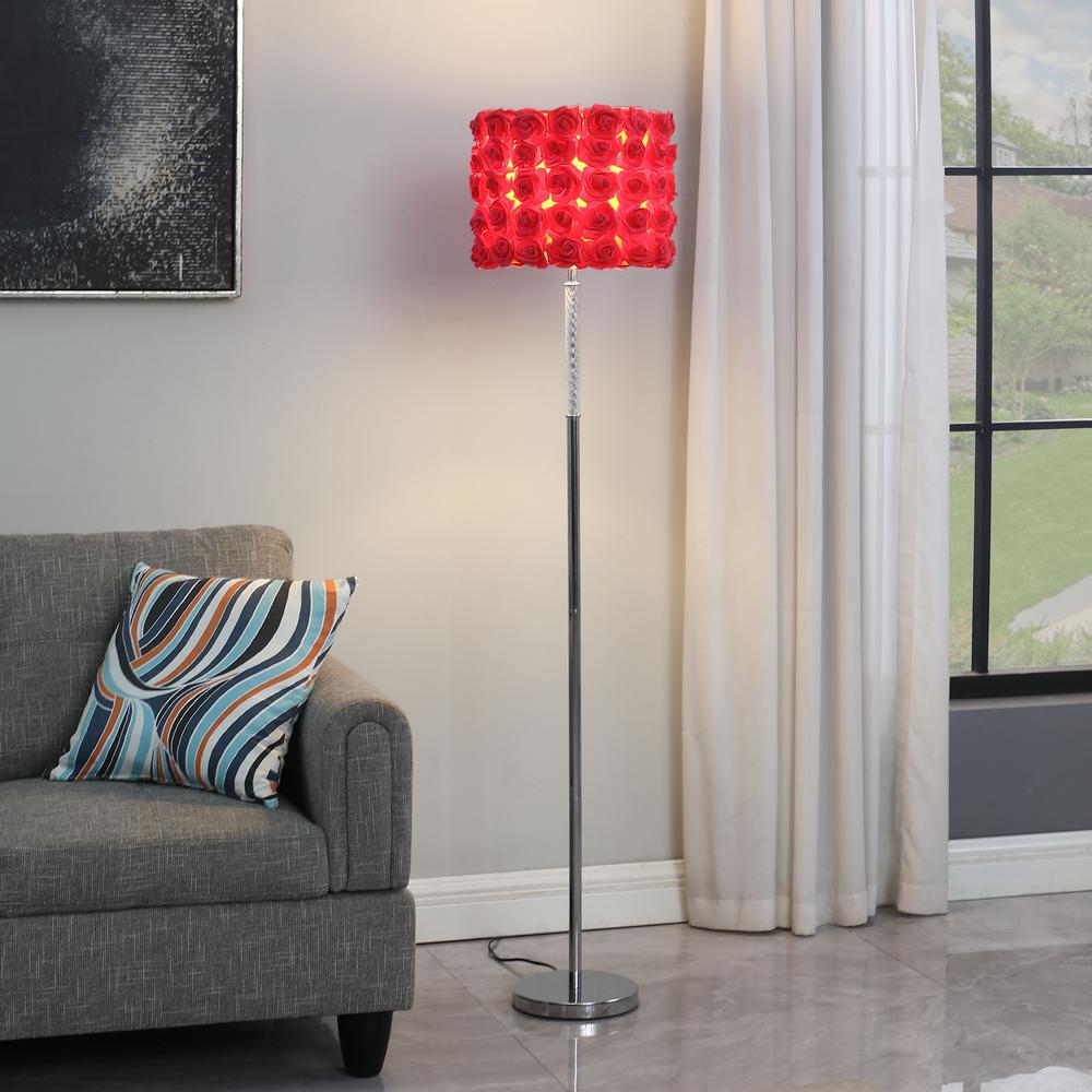 63"In Pink Roses In Bloom Acrylic/Metal Floor Lamp. Picture 4