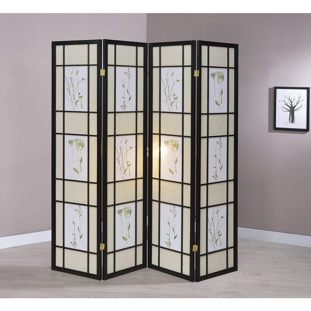 4 Panel Shoji Screen - Black. Picture 1