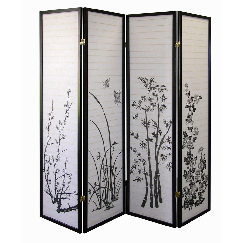 4-Panel Room Divider - Floral. Picture 3