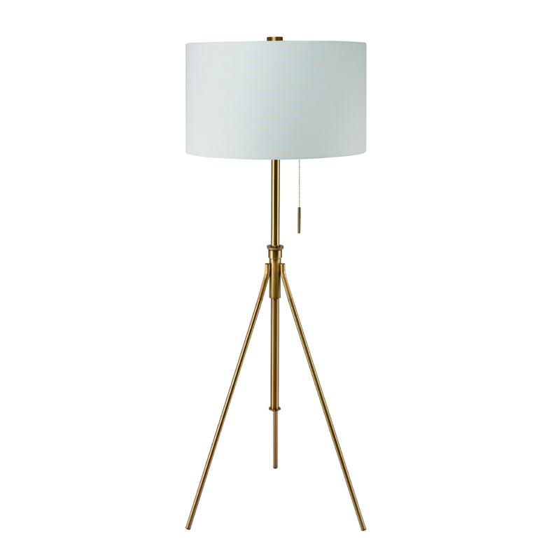58" To 72"H Mid-Century Adjustable Tripod Gold Floor Lamp. Picture 1
