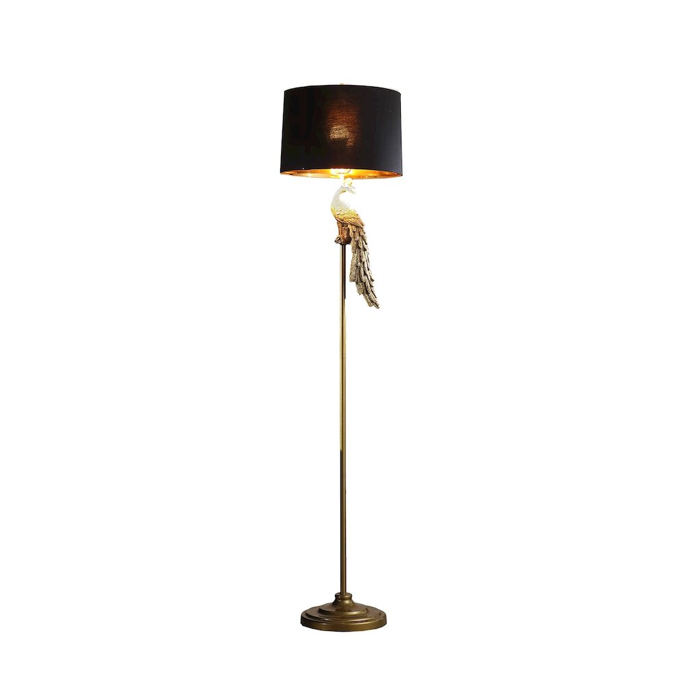 64.5" in MODERN ELEGANCE GOLDEN PEACOCK ON A PEDESTAL POLYRESIN FLOOR LAMP. Picture 3