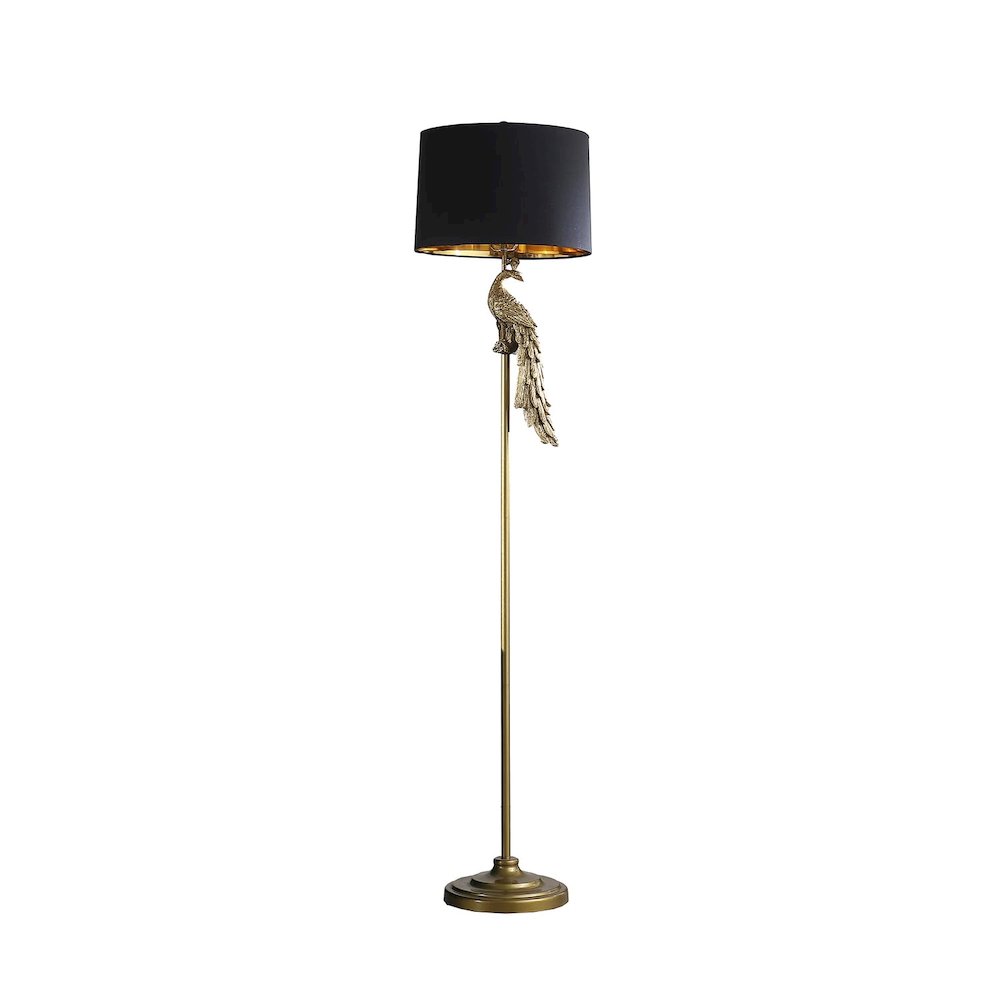 64.5" in MODERN ELEGANCE GOLDEN PEACOCK ON A PEDESTAL POLYRESIN FLOOR LAMP. Picture 1