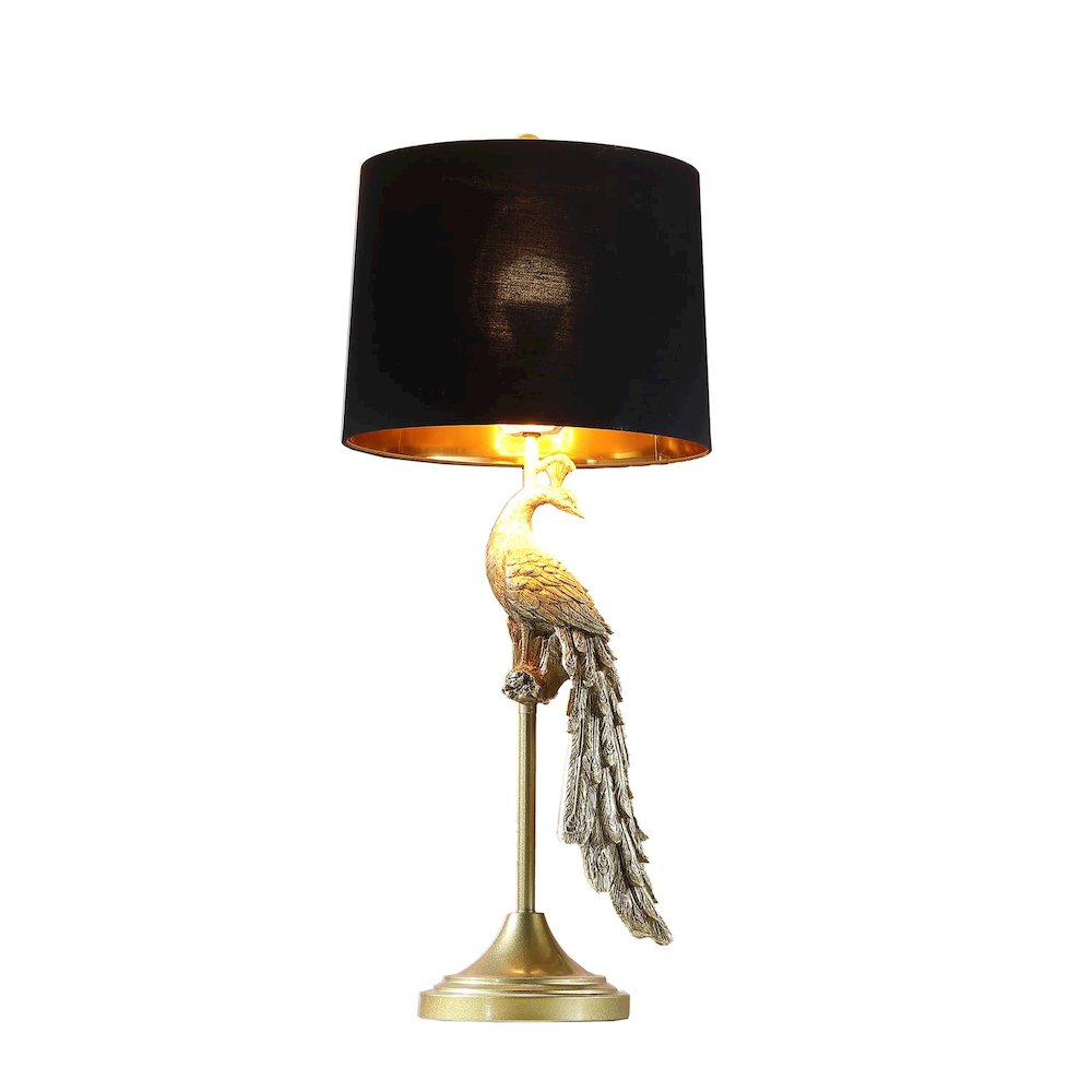 29" in MODERN ELEGANCE GOLDEN PEACOCK ON A PEDESTAL POLYRESIN TABLE LAMP. Picture 3