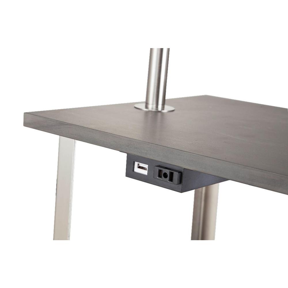 58" In Dru Square Side Table W/ Brush Silver Floor Lamp & Charging And Usb Station. Picture 4