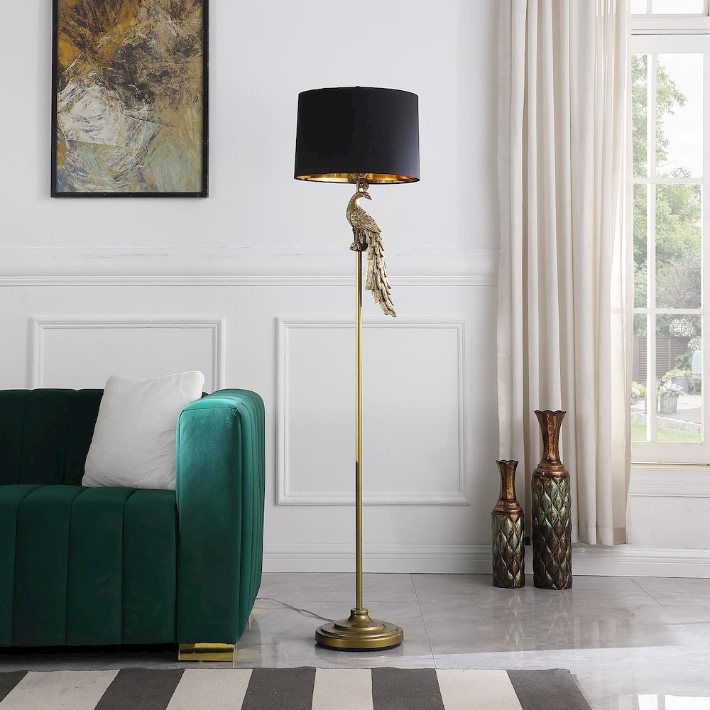 64.5" in MODERN ELEGANCE GOLDEN PEACOCK ON A PEDESTAL POLYRESIN FLOOR LAMP. Picture 2
