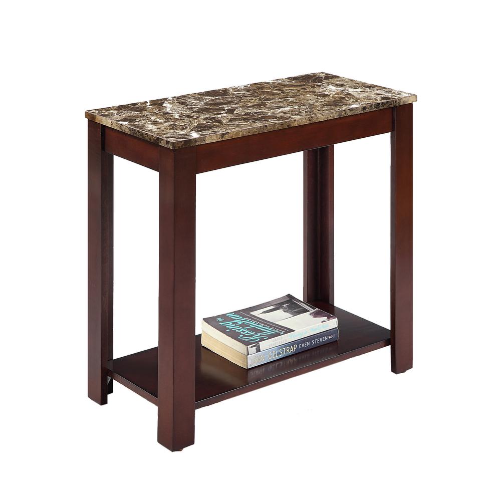 24" Traditional Dark Cherry With Marble Print Style Side/End Table. Picture 1