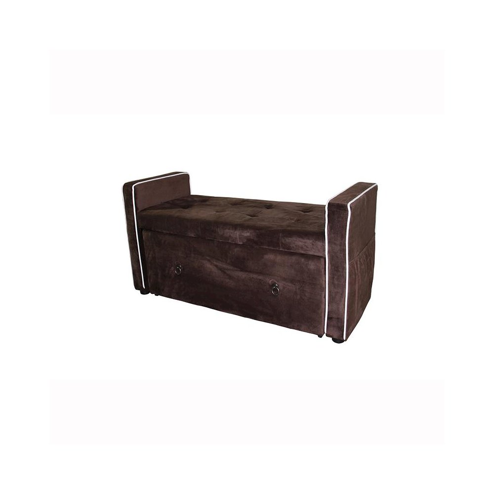22" Brown Suede Shoe Storage Bench. Picture 1