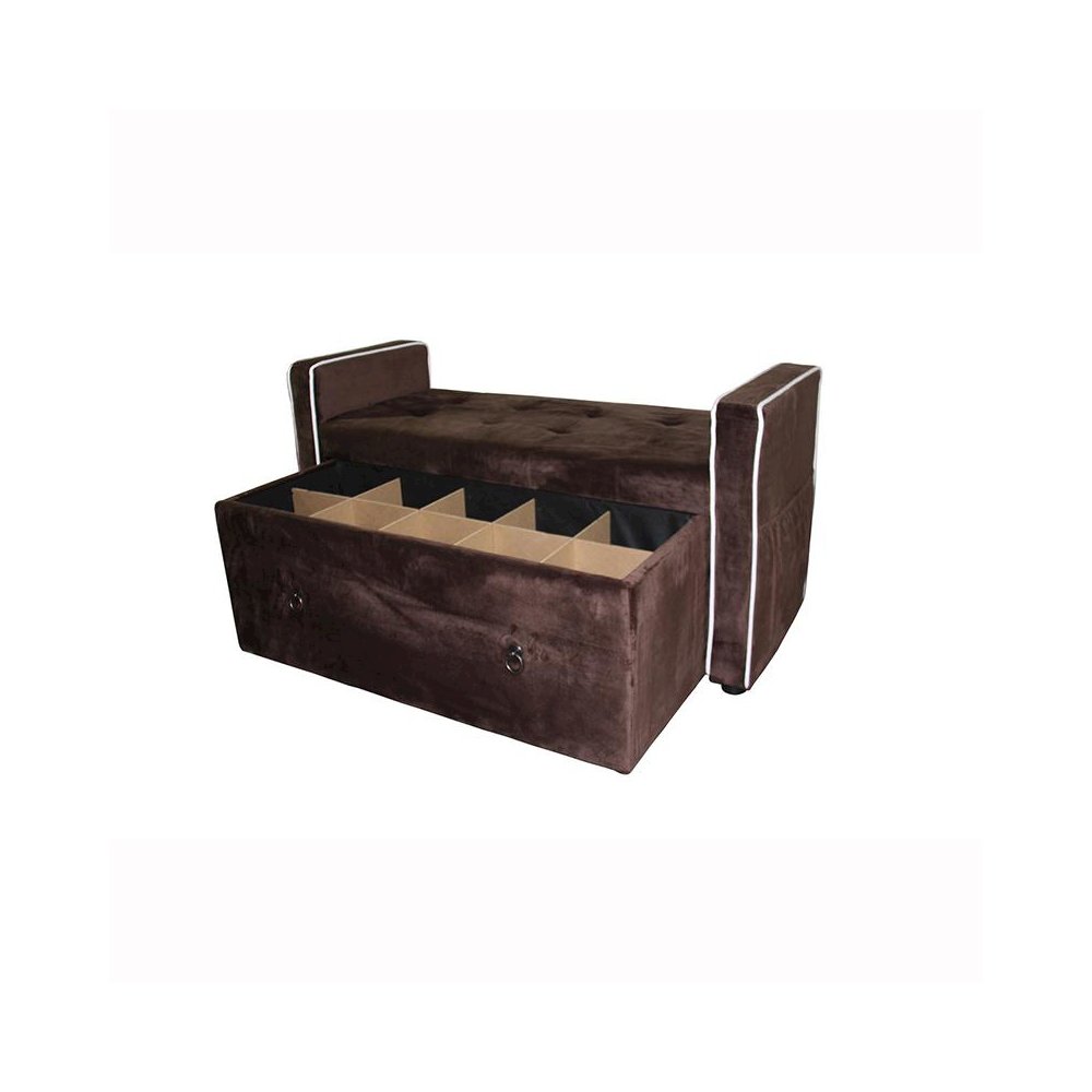 22" Brown Suede Shoe Storage Bench. Picture 2