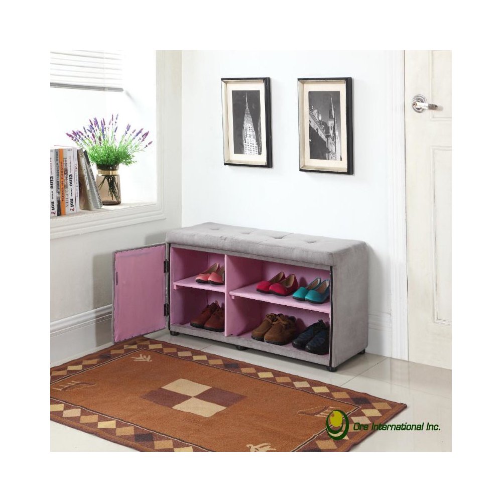 18"H Silver Grey Shoe Compartment Bench. Picture 4