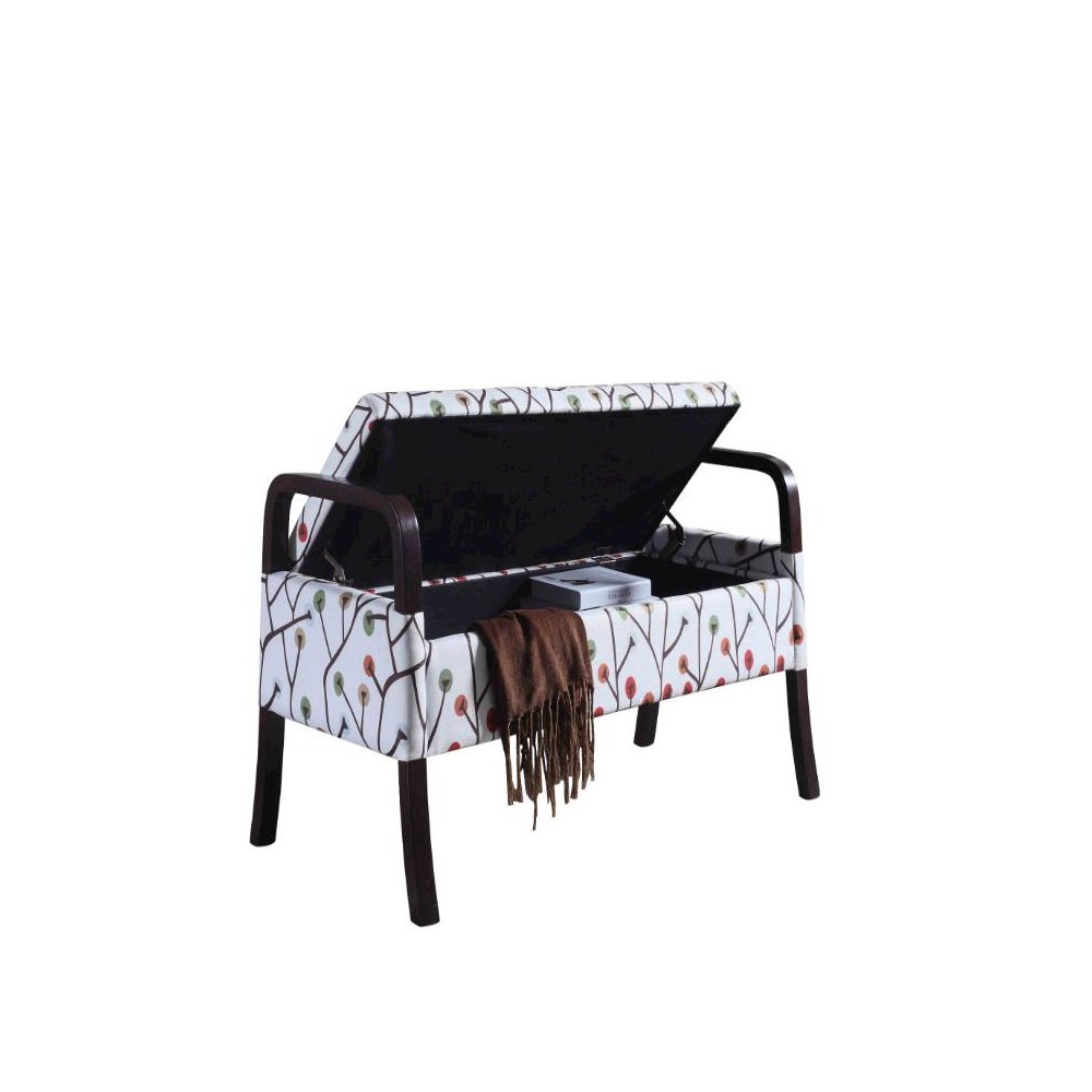 23.25" Cherry Blossom Wooden Arm Storage Bench. Picture 2