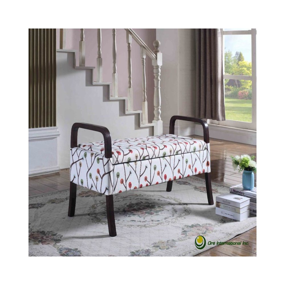 23.25" Cherry Blossom Wooden Arm Storage Bench. Picture 3