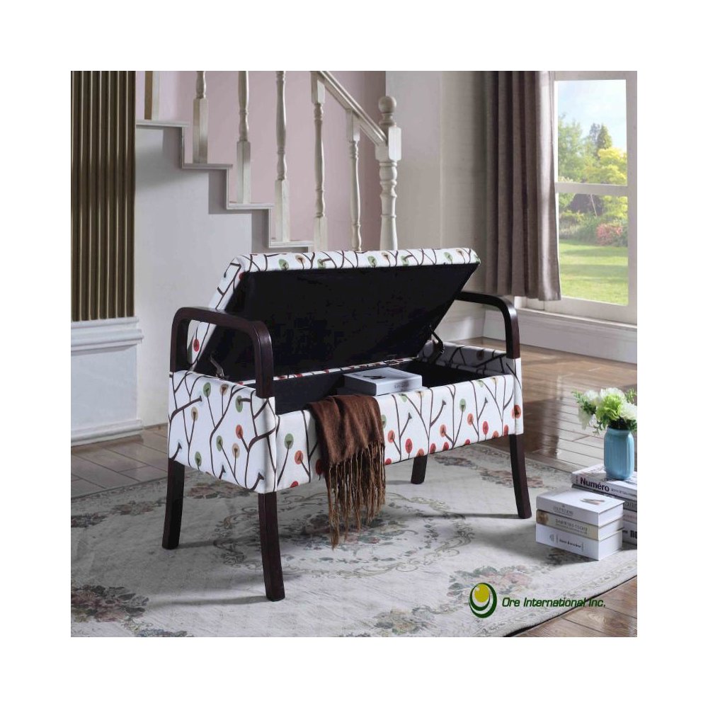 23.25" Cherry Blossom Wooden Arm Storage Bench. Picture 4