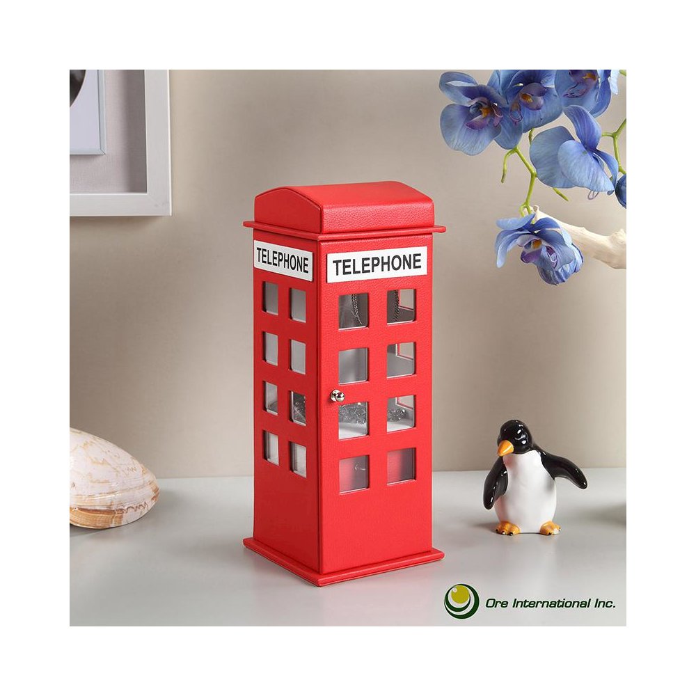 11.5" In British Red Telephone Booth Leather Jewelry Box. Picture 3