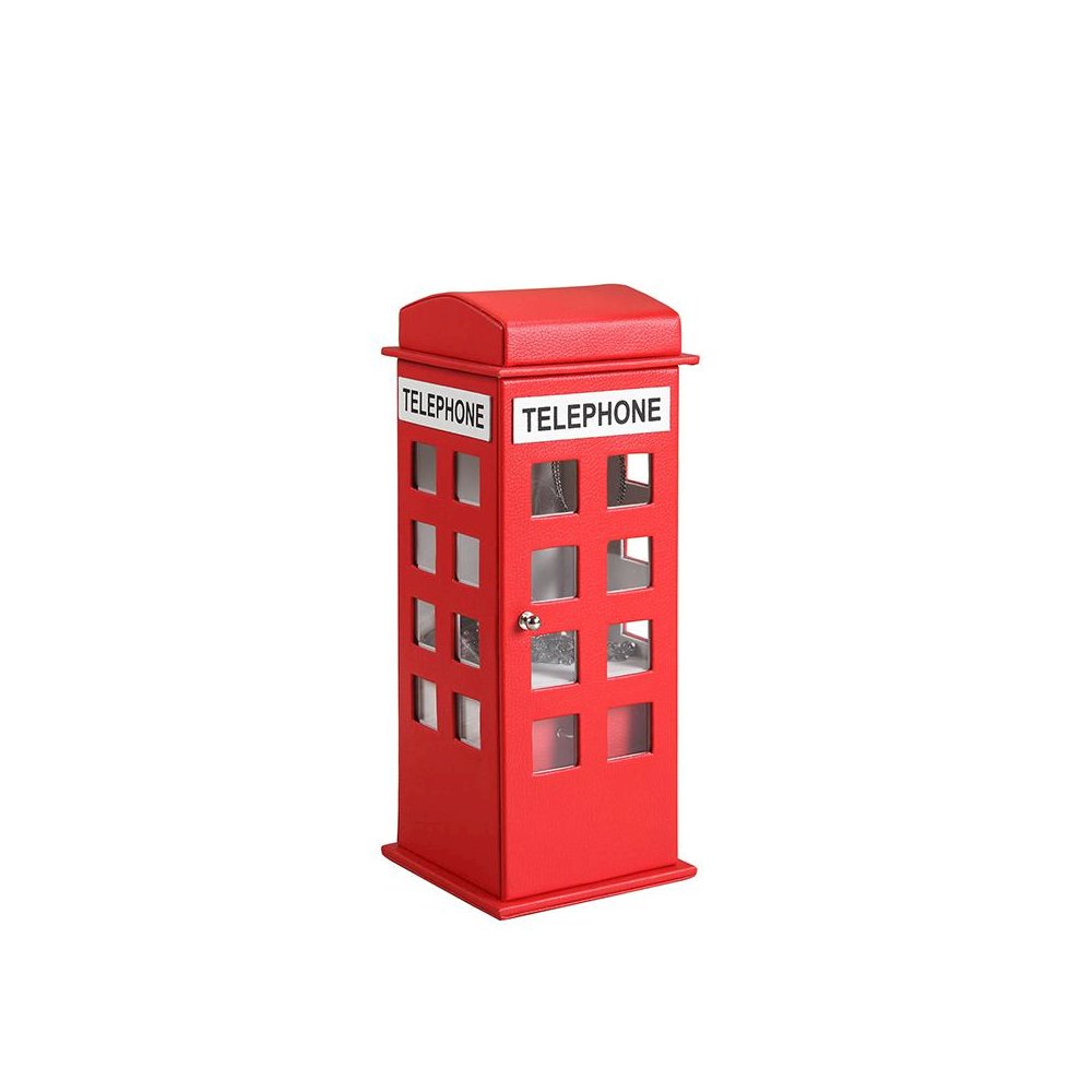 11.5" In British Red Telephone Booth Leather Jewelry Box. Picture 1