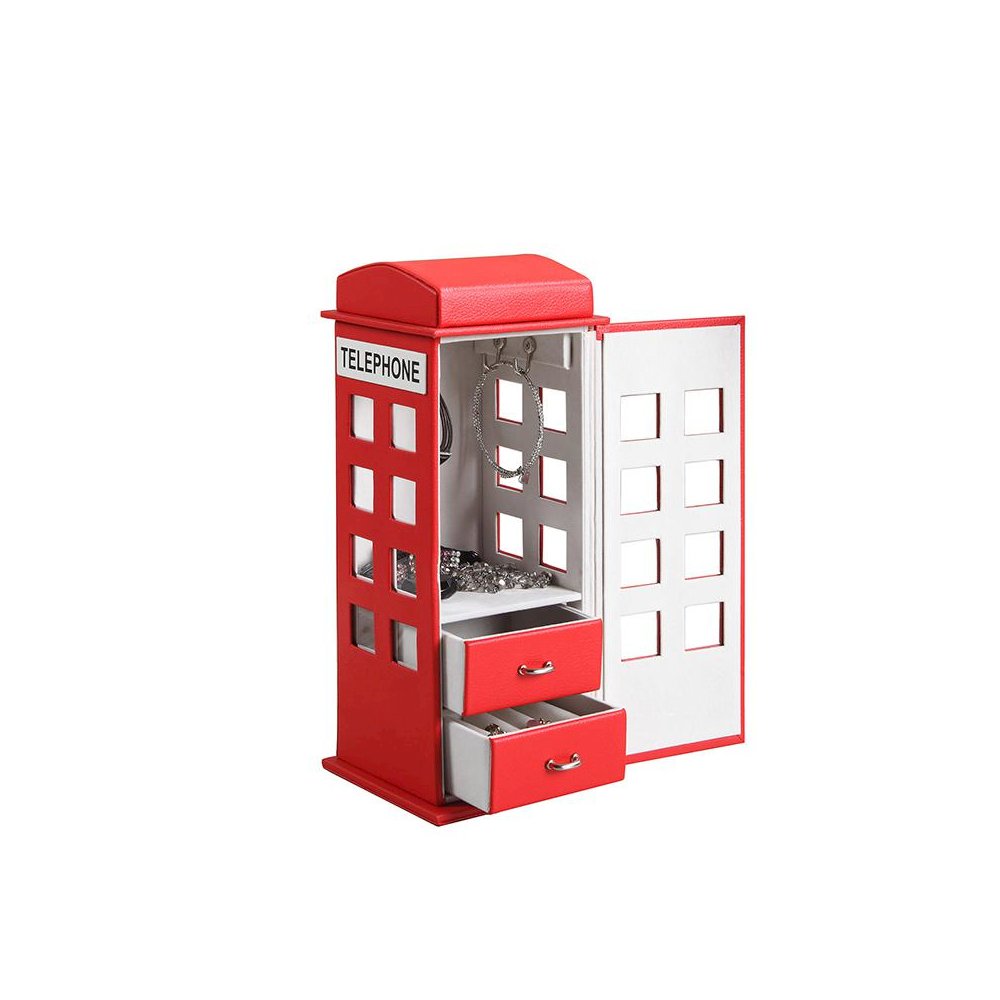 11.5" In British Red Telephone Booth Leather Jewelry Box. Picture 2