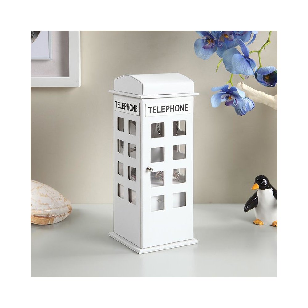 11.5" In British White Telephone Booth Leather Jewelry Box. Picture 3