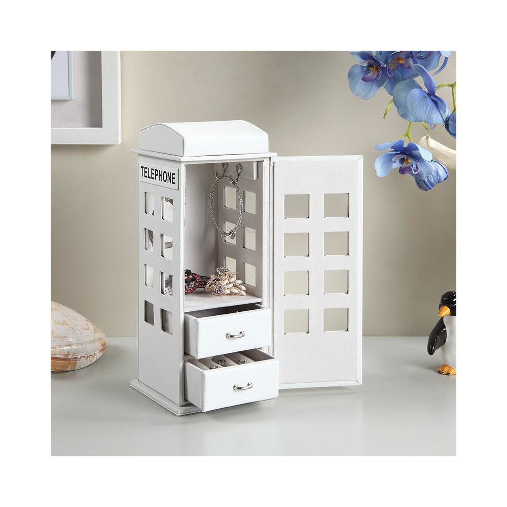 11.5" In British White Telephone Booth Leather Jewelry Box. Picture 4