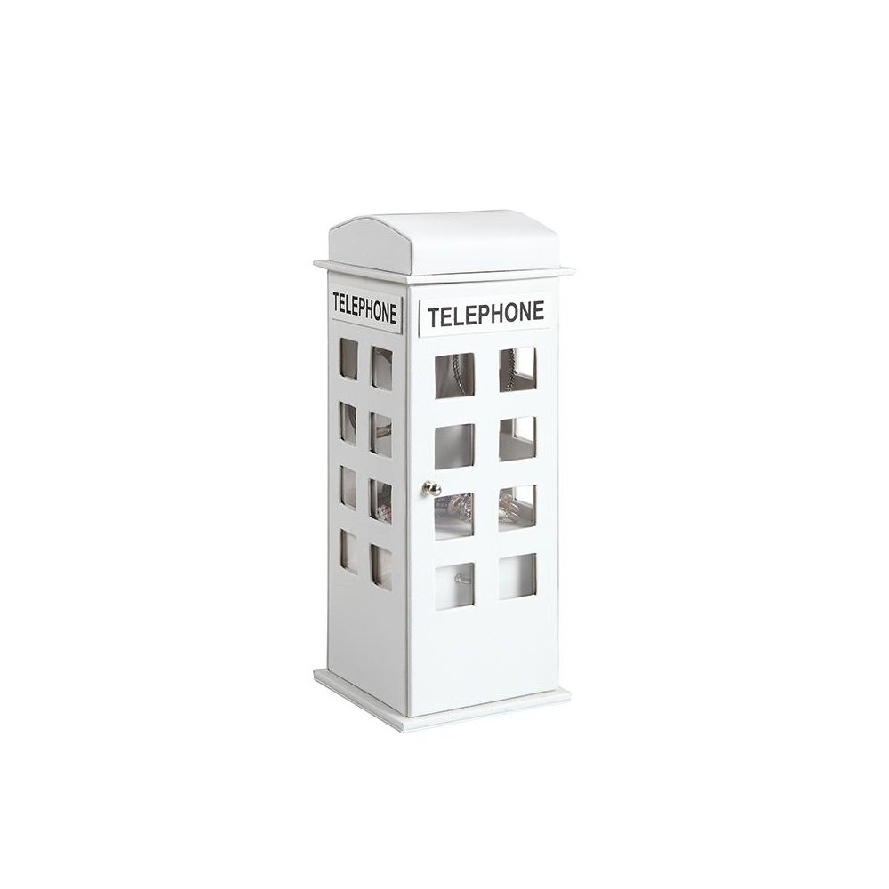 11.5" In British White Telephone Booth Leather Jewelry Box. Picture 1