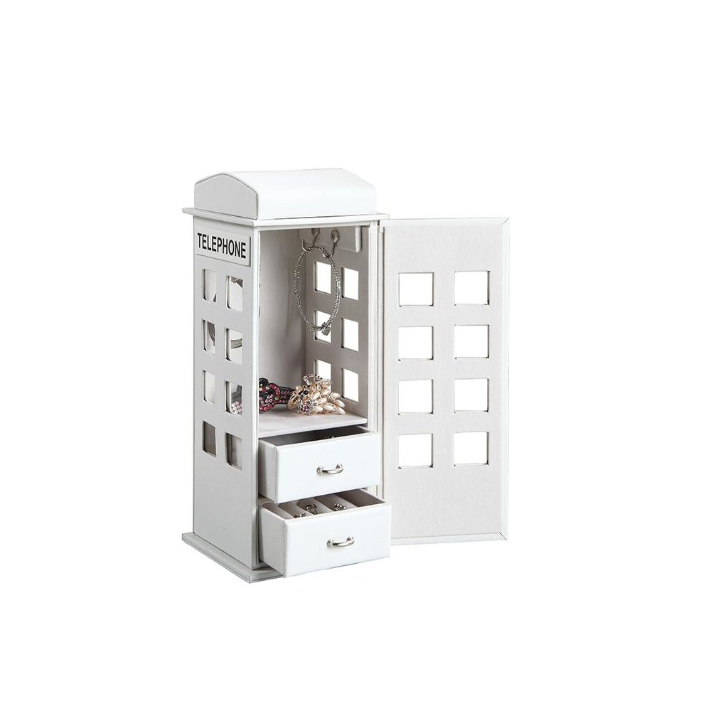 11.5" In British White Telephone Booth Leather Jewelry Box. Picture 2