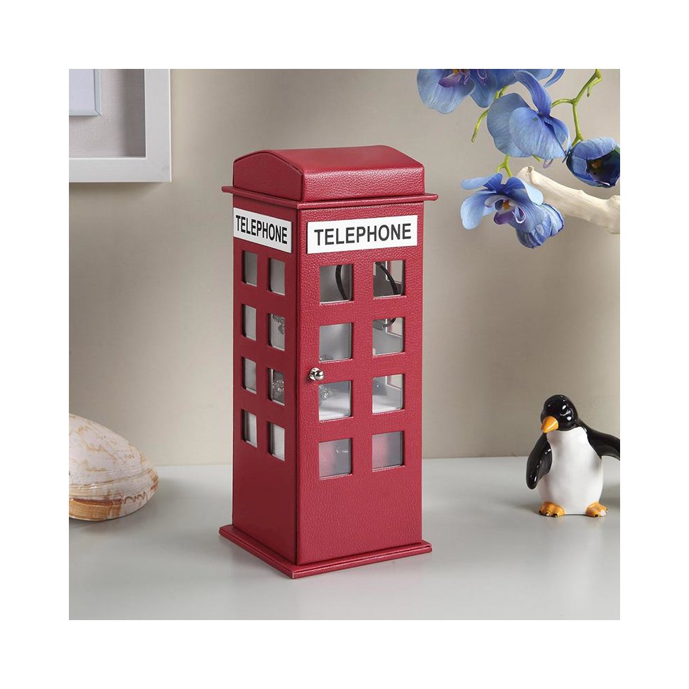 11.5" In British Burgundy Red Telephone Booth Leather Jewelry Box. Picture 3