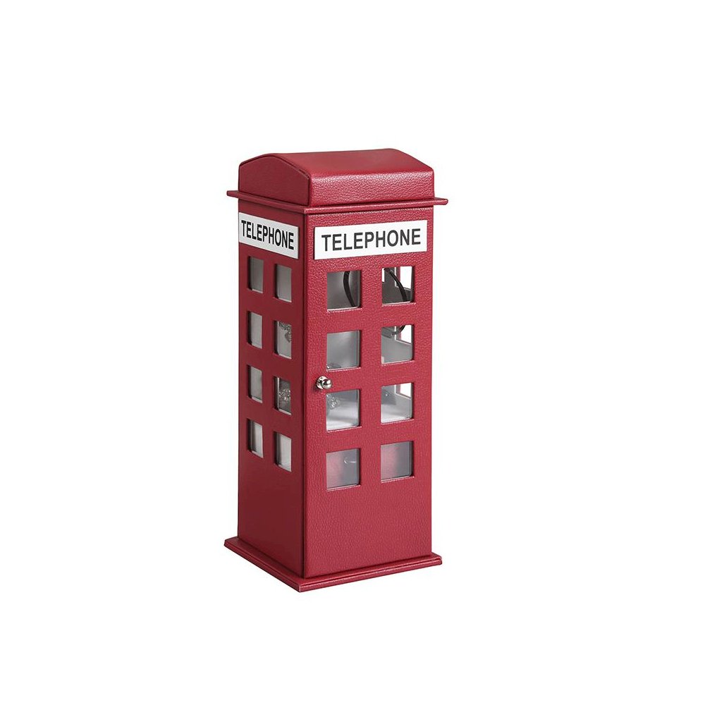 11.5" In British Burgundy Red Telephone Booth Leather Jewelry Box. Picture 1