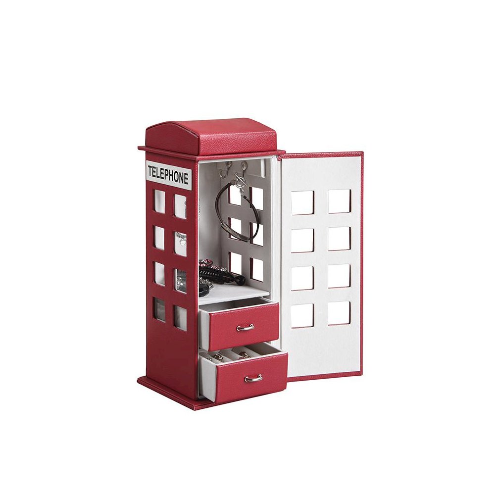 11.5" In British Burgundy Red Telephone Booth Leather Jewelry Box. Picture 2