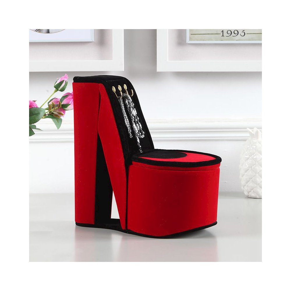 9" In Red Velvet High Heel Shoe Display W/ Hooks Jewelry Box. Picture 3