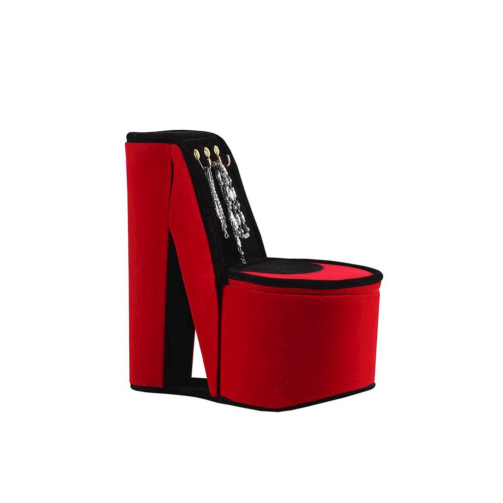 9" In Red Velvet High Heel Shoe Display W/ Hooks Jewelry Box. Picture 1