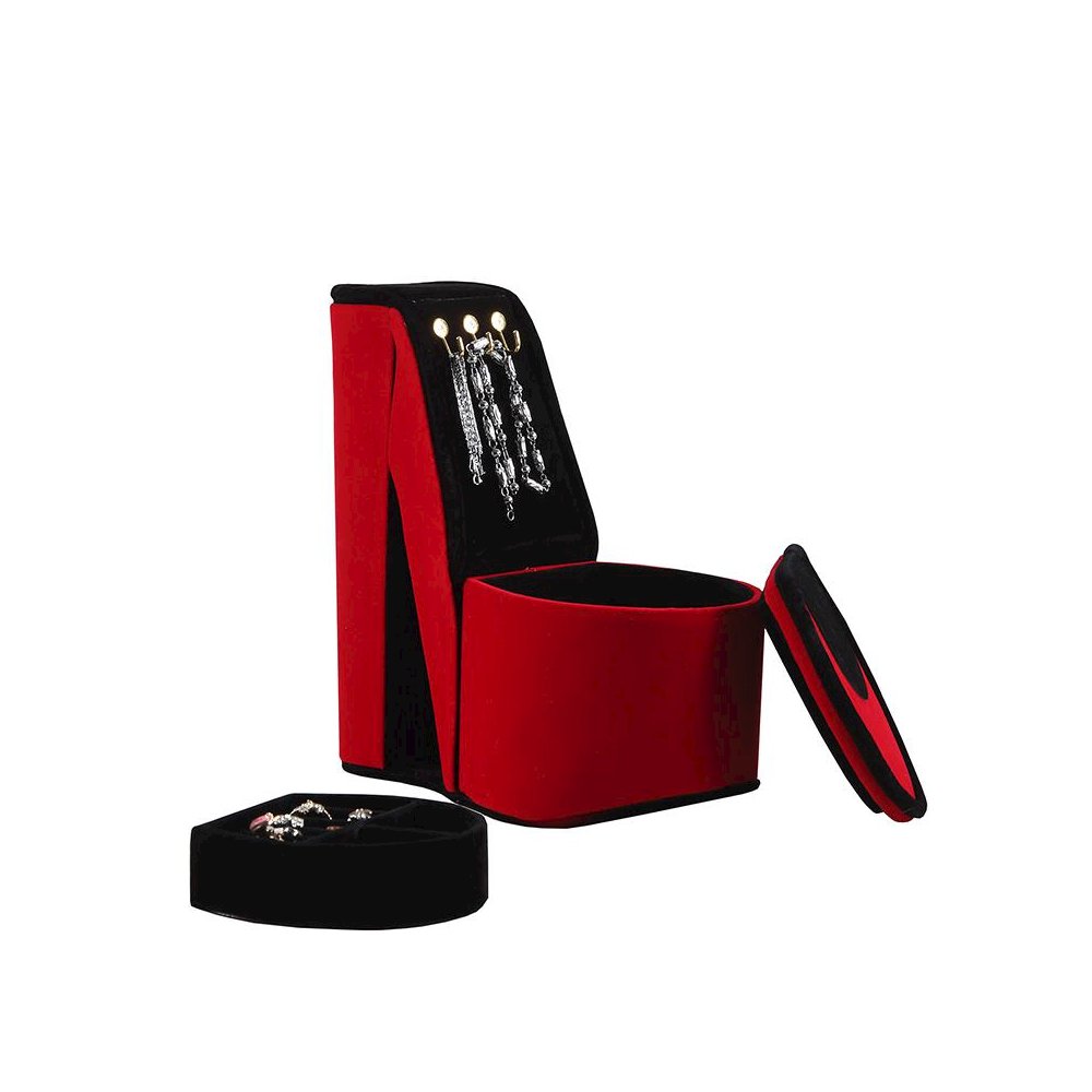 9" In Red Velvet High Heel Shoe Display W/ Hooks Jewelry Box. Picture 2