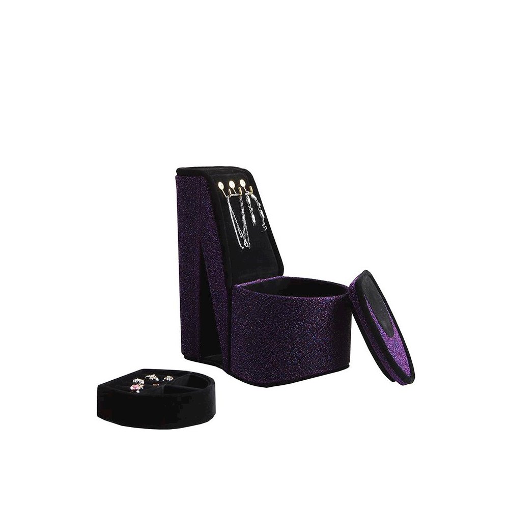 9" In Purple Iridescent Velvet High Heel Shoe Display W/ Hooks Jewelry Box. Picture 2