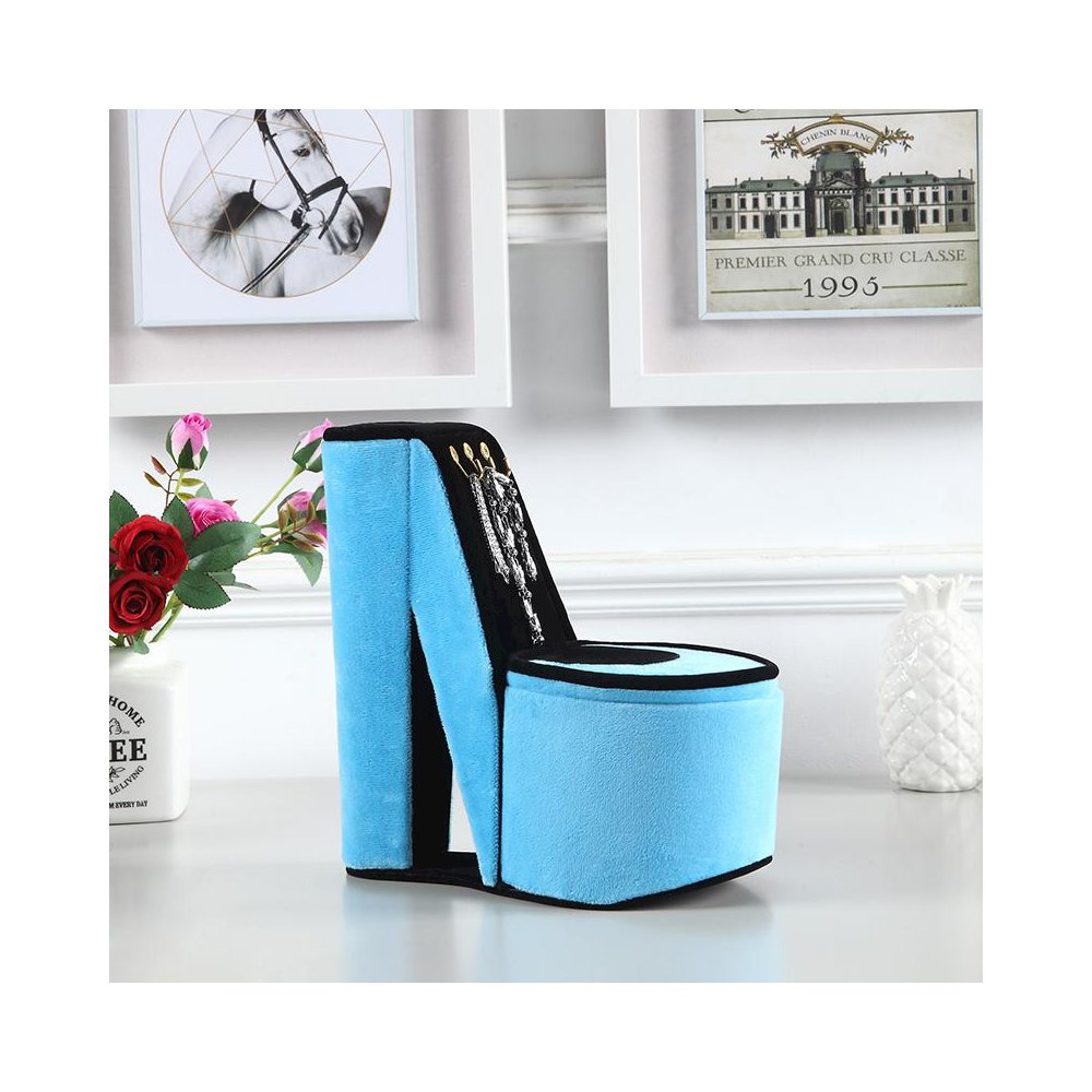 9" In Turquoise Velvet High Heel Shoe Display W/ Hooks Jewelry Box. Picture 3