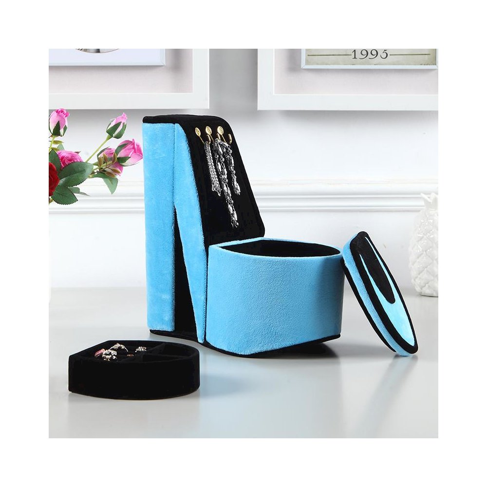 9" In Turquoise Velvet High Heel Shoe Display W/ Hooks Jewelry Box. Picture 4