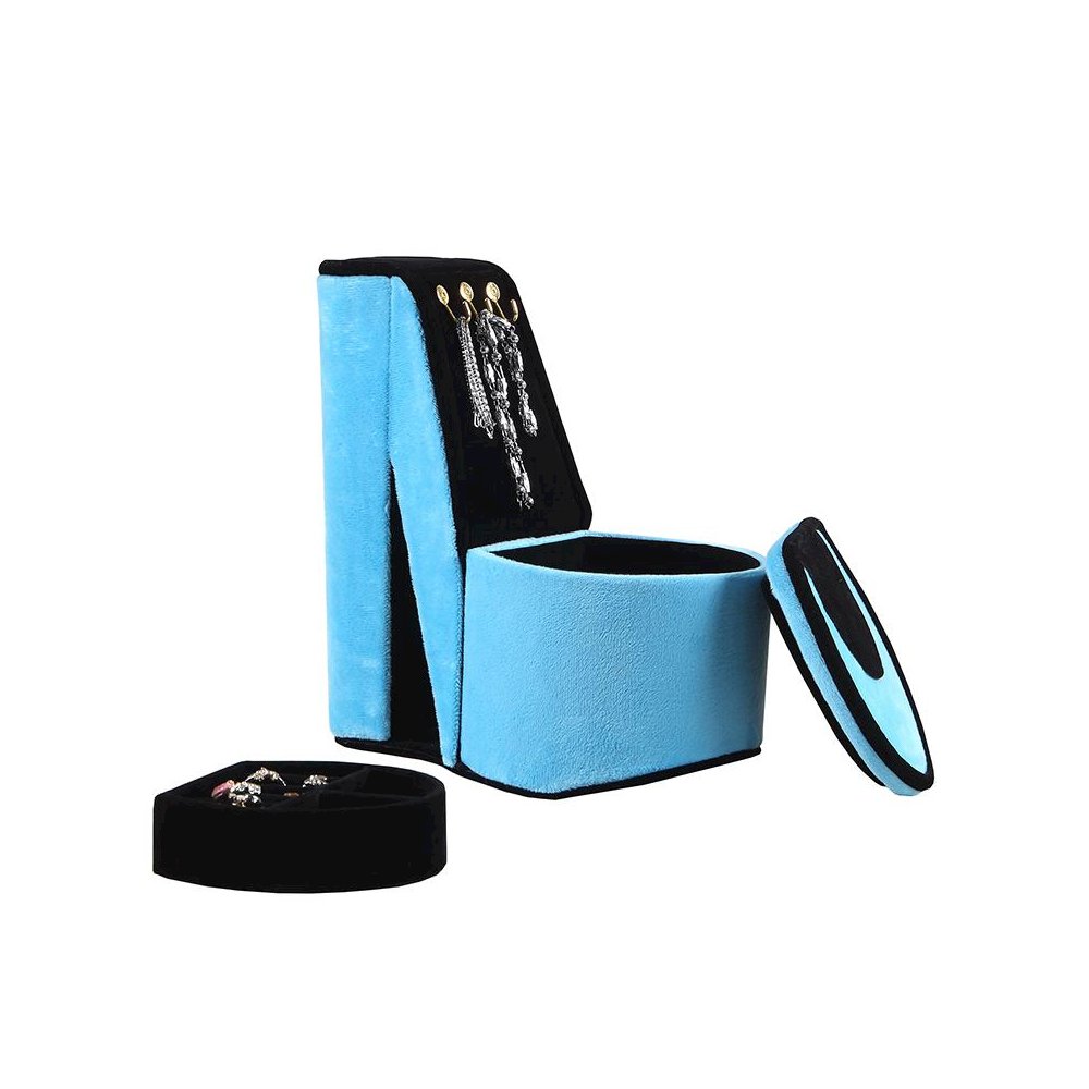 9" In Turquoise Velvet High Heel Shoe Display W/ Hooks Jewelry Box. Picture 2